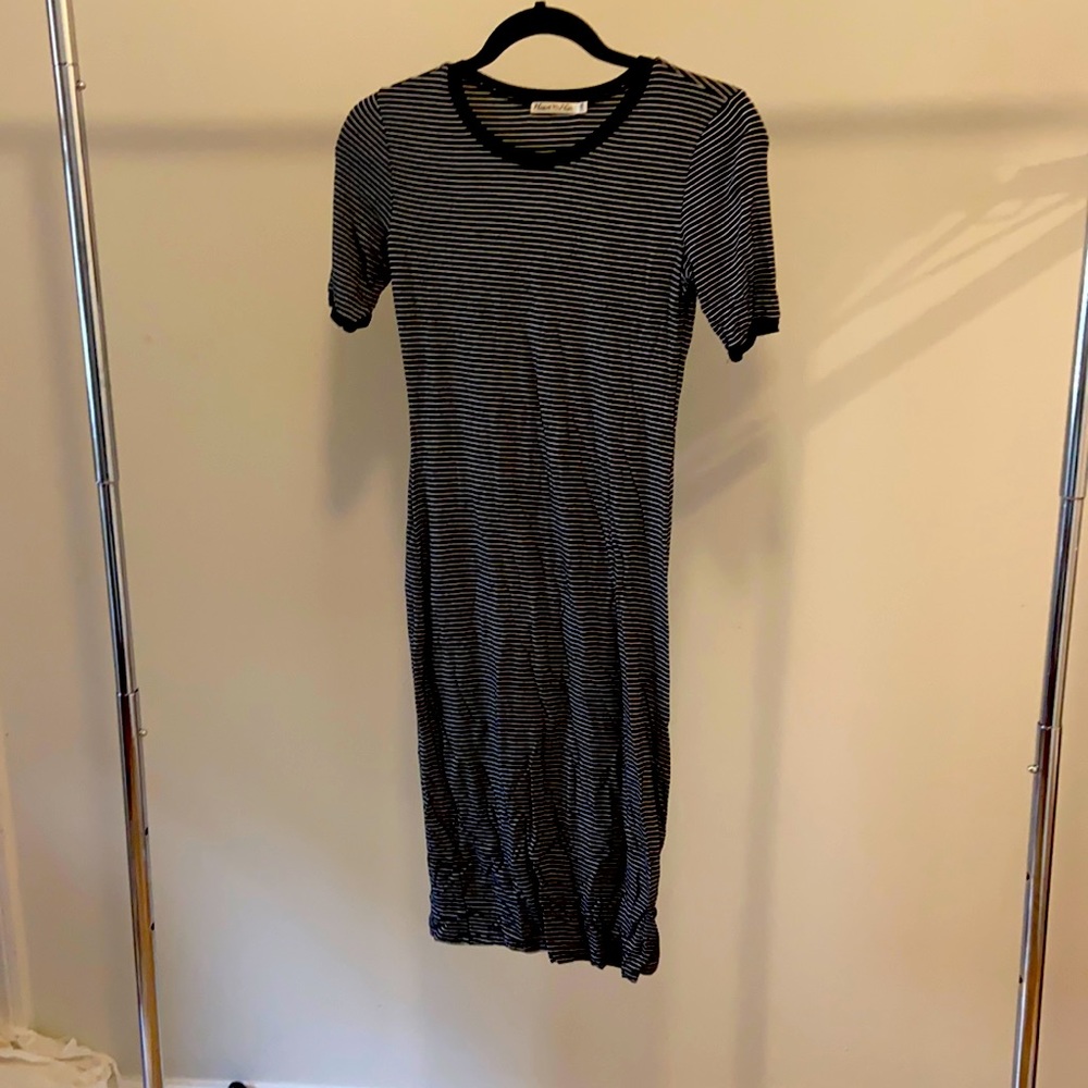 Black and white striped fitted dress